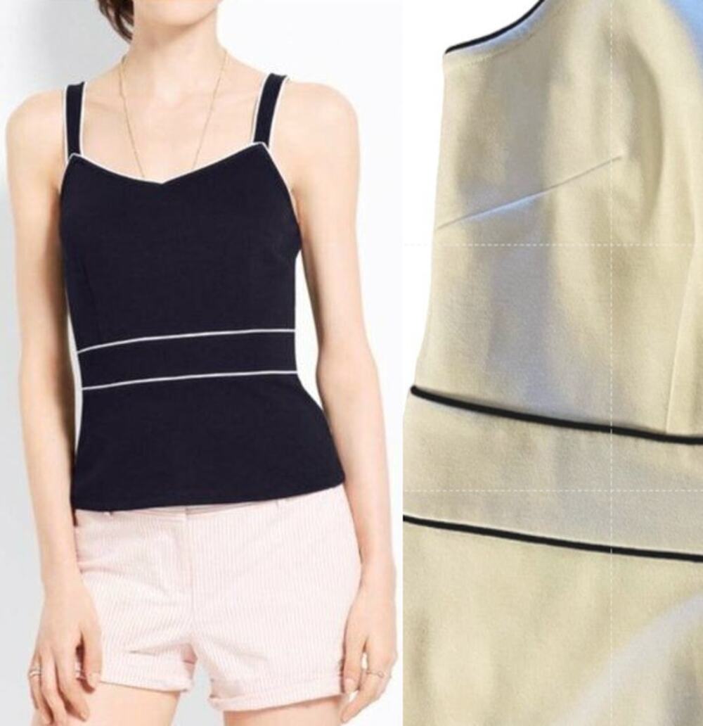 Ann Taylor White Black Piped Pique Ponte Tank, Sz L